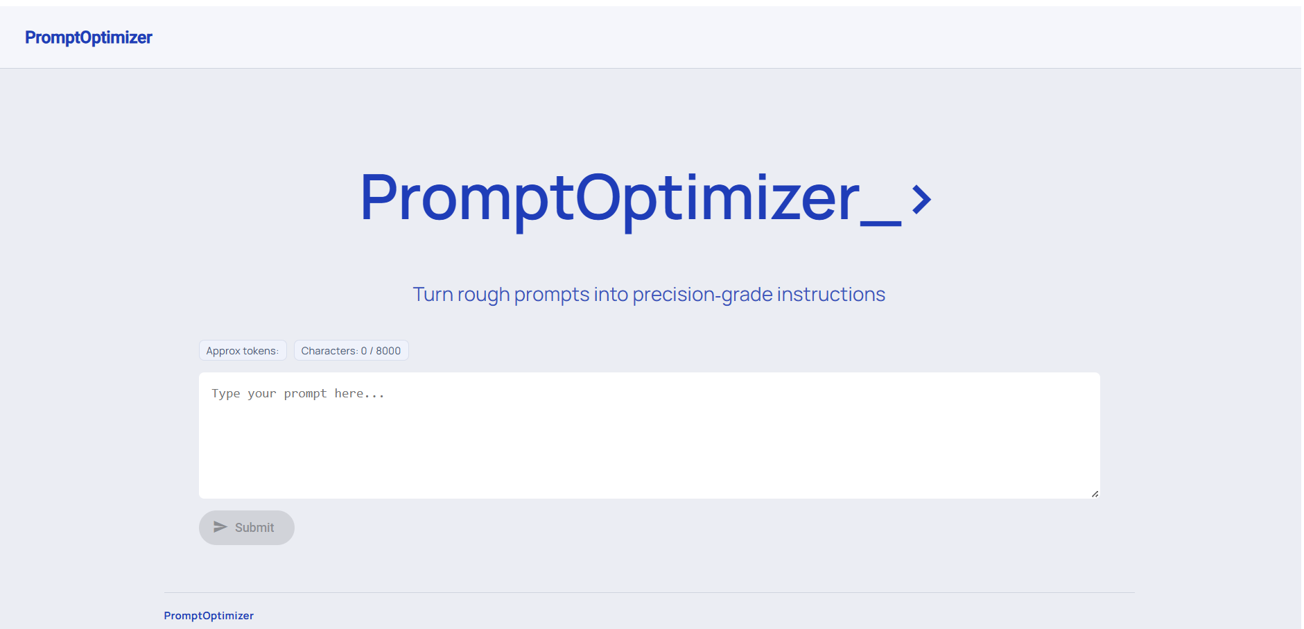 PromptOptimizer interface showing AI prompt scoring dashboard
